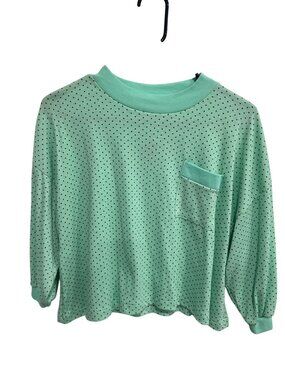 Another Name Large Green Polka Dot Long Sleeve Top With Pocket Retro Kitschy NWT